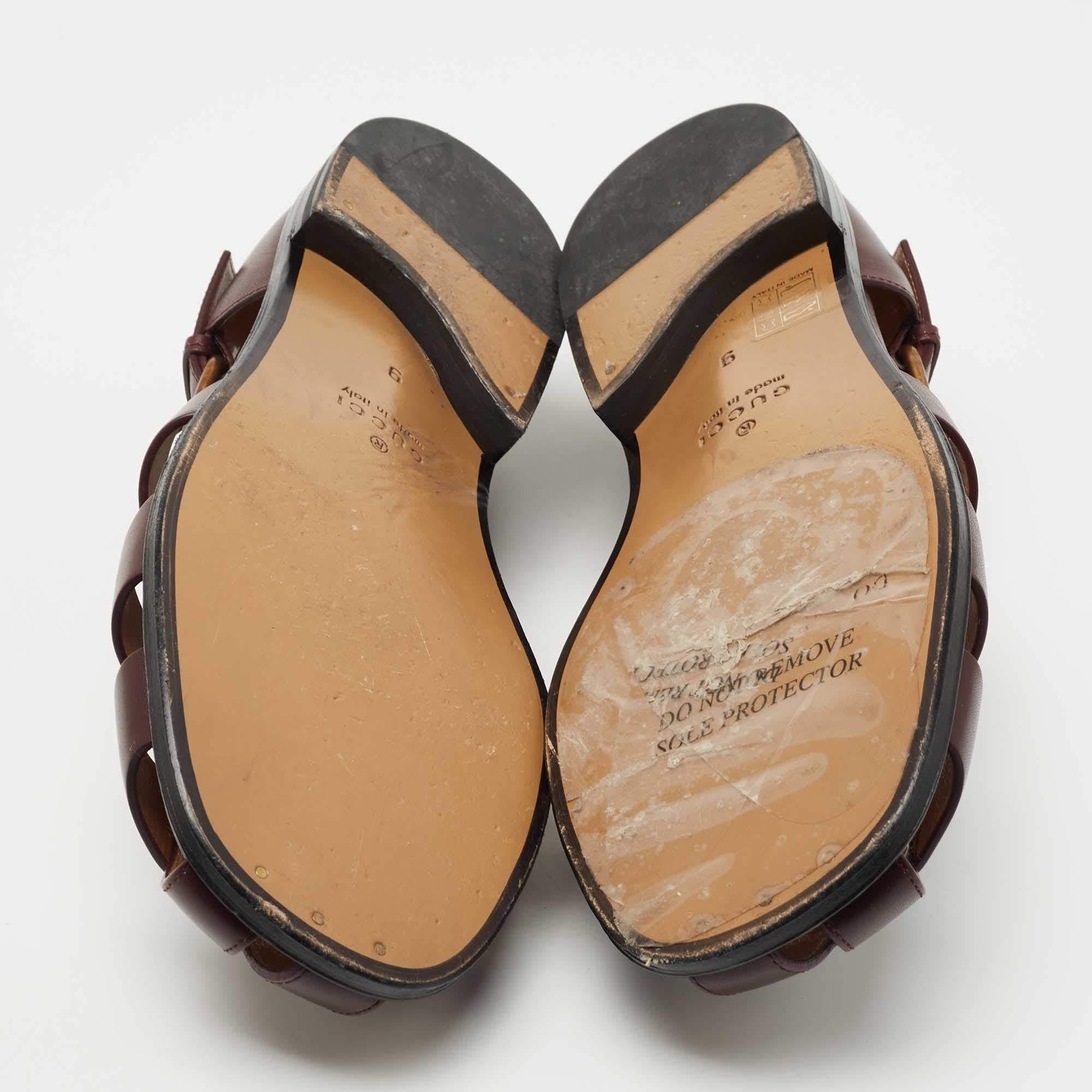 Gucci Burgundy Leather Elektra Fisherman Sandals Size 43 In Good Condition In Dubai, Al Qouz 2