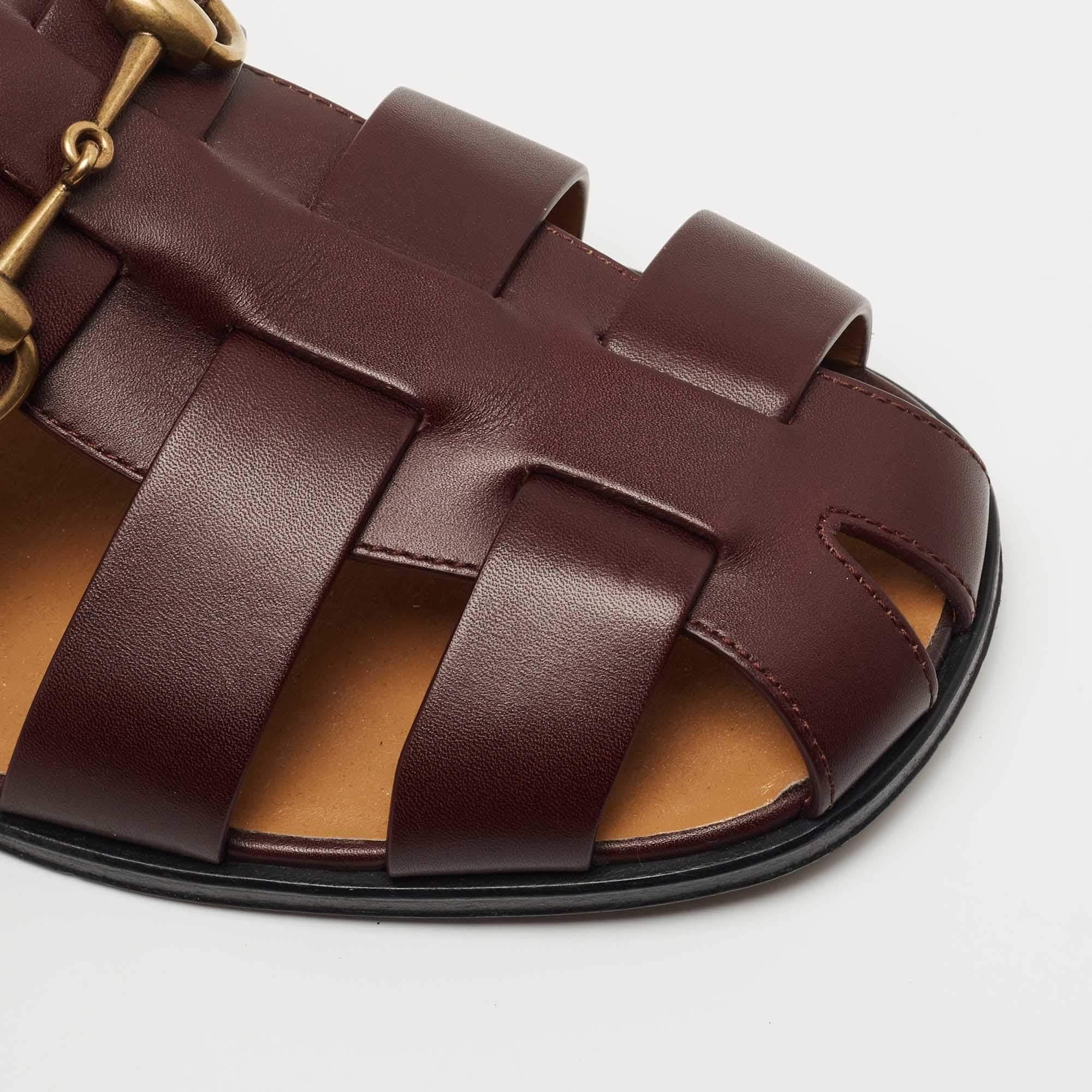 Gucci Burgundy Leather Elektra Fisherman Sandals Size 43 1