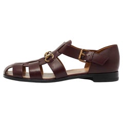 Gucci Burgundy Leather Elektra Fisherman Sandals Size 43