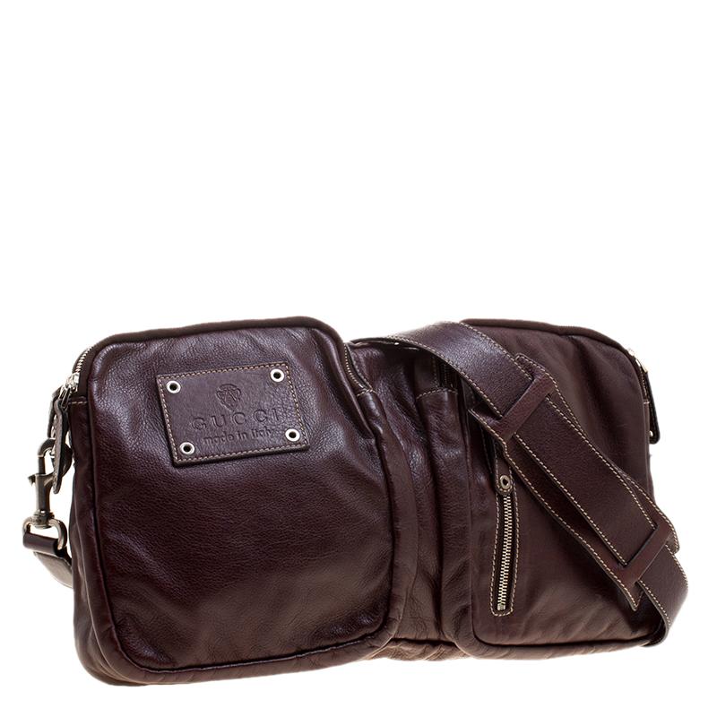 Gucci Burgundy Leather Fanny Pack Double Waist Belt Bag In Excellent Condition In Dubai, Al Qouz 2