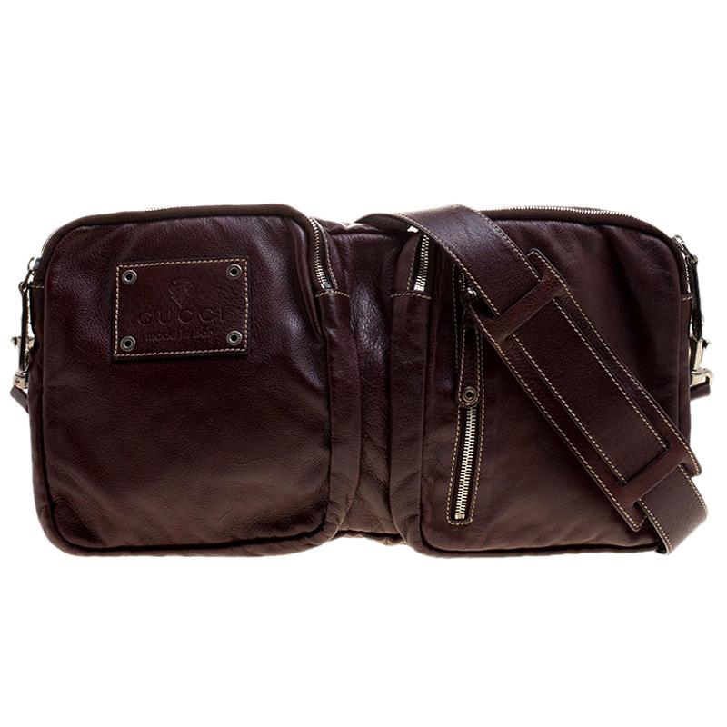 Gucci Burgundy Leather Fanny Pack Double Waist Belt Bag