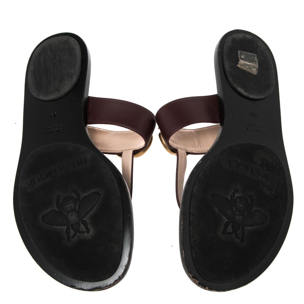 Women's Gucci Burgundy Leather GG Marmont Thong Sandals Size 38