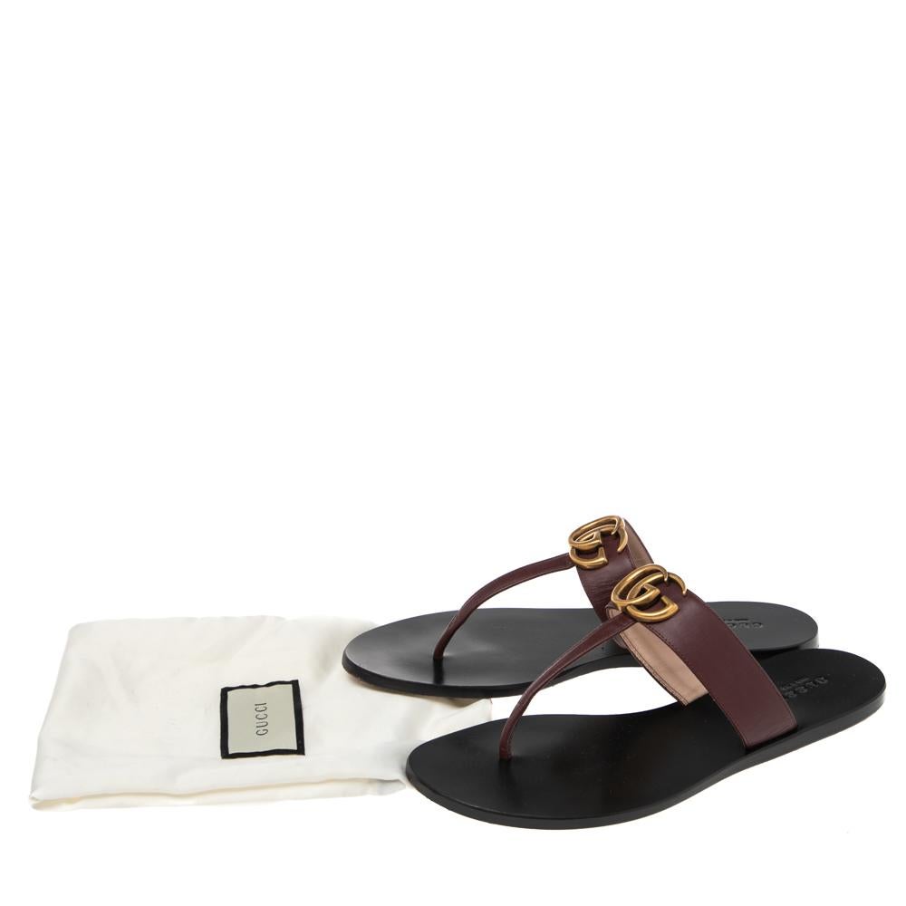Gucci Burgundy Leather GG Marmont Thong Sandals Size 38 2