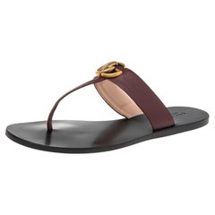 Used Gucci Burgundy Leather GG Marmont Thong Sandals Size 38