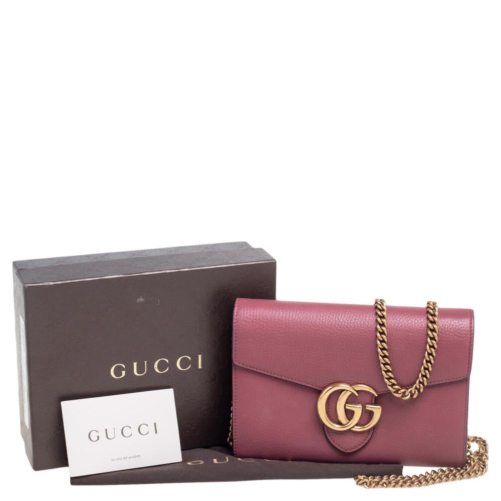 Gucci Burgundy Leather GG Marmont Wallet on Chain 8