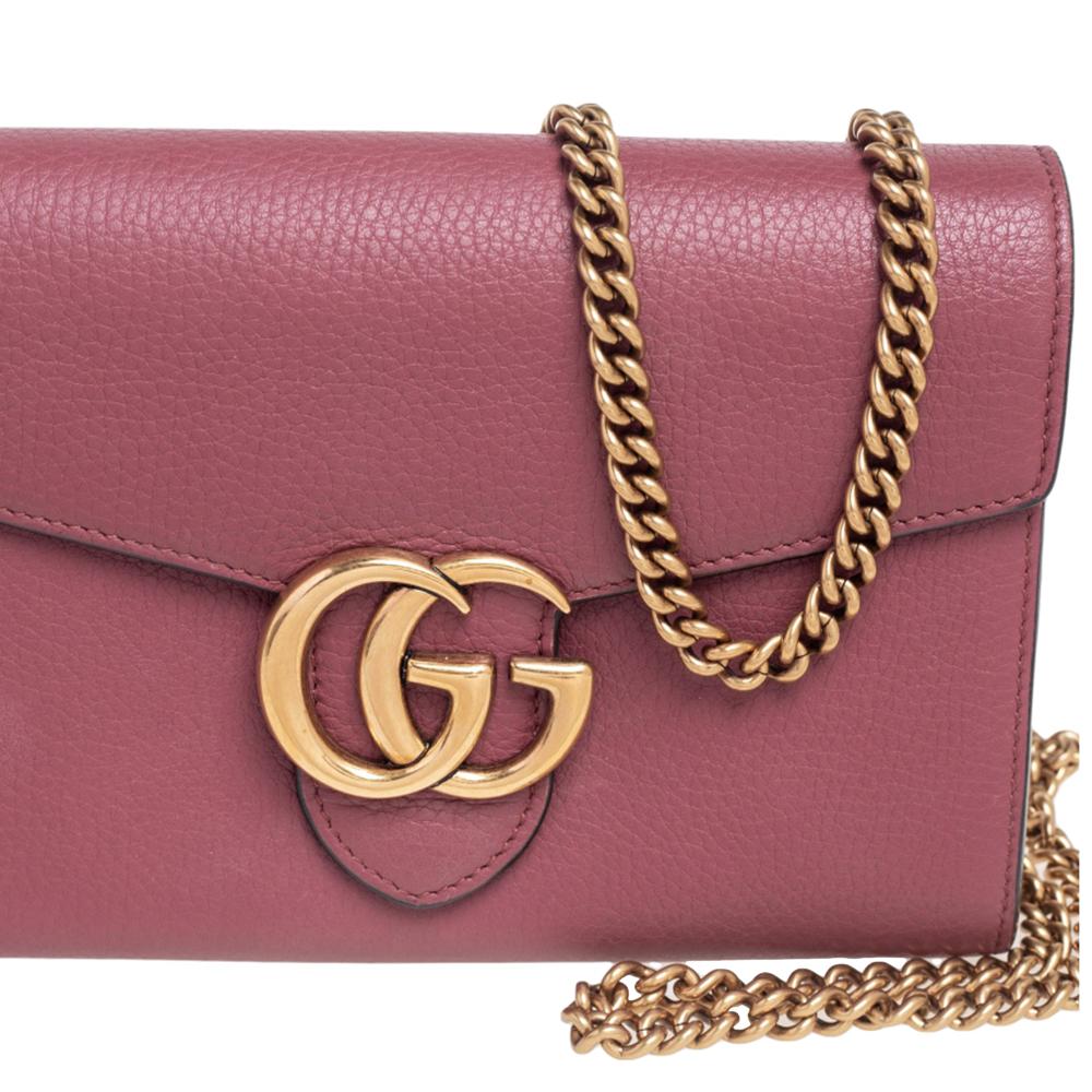 Gucci Burgundy Leather GG Marmont Wallet on Chain 3