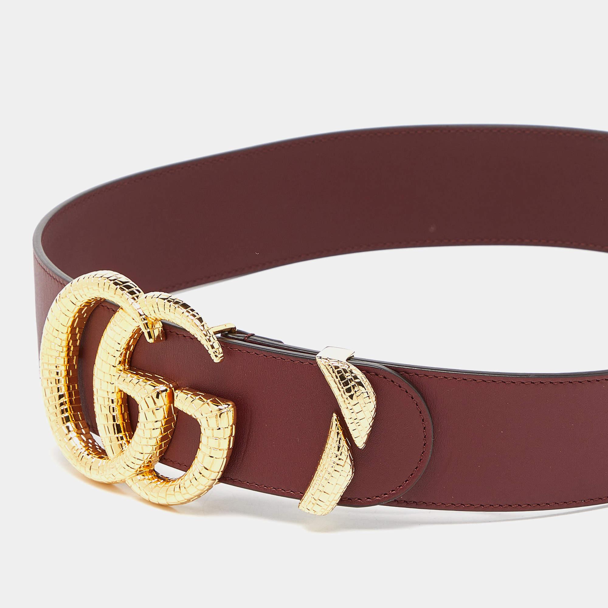 Gucci Burgunderfarbener Ledergürtel GG Marmont mit breiter Taille und Schnalle 80CM im Angebot 1