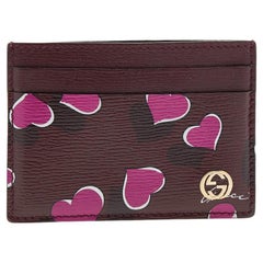 Gucci Burgundy Leather Heartbeat Print Card Holder