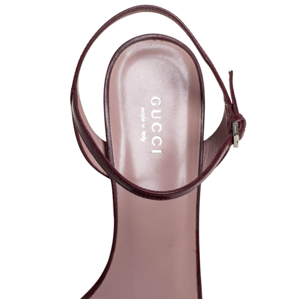 Gucci Burgundy Leather Horsebit Ankle Strap Platform Sandals Size 38 1