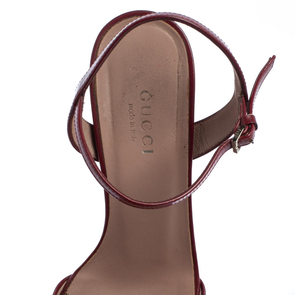 Gucci Burgundy Leather Horsebit Ankle Wrap Sandals Size 35.5 1