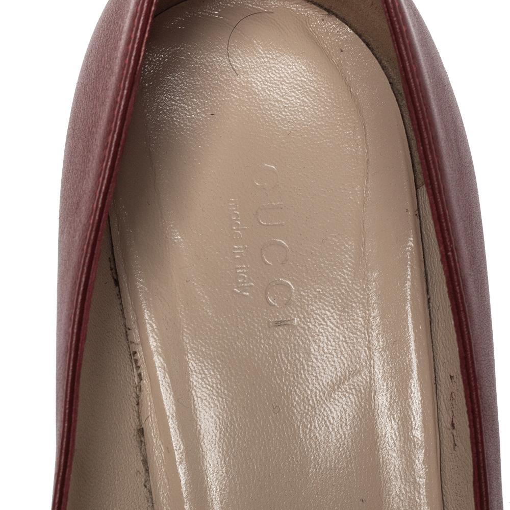 Brown Gucci Burgundy Leather Horsebit Block Heel Loafer Pumps Size 39
