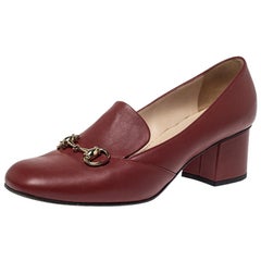 Gucci Burgund Leder Horsebit Block Heel Loafer Pumps Größe 39