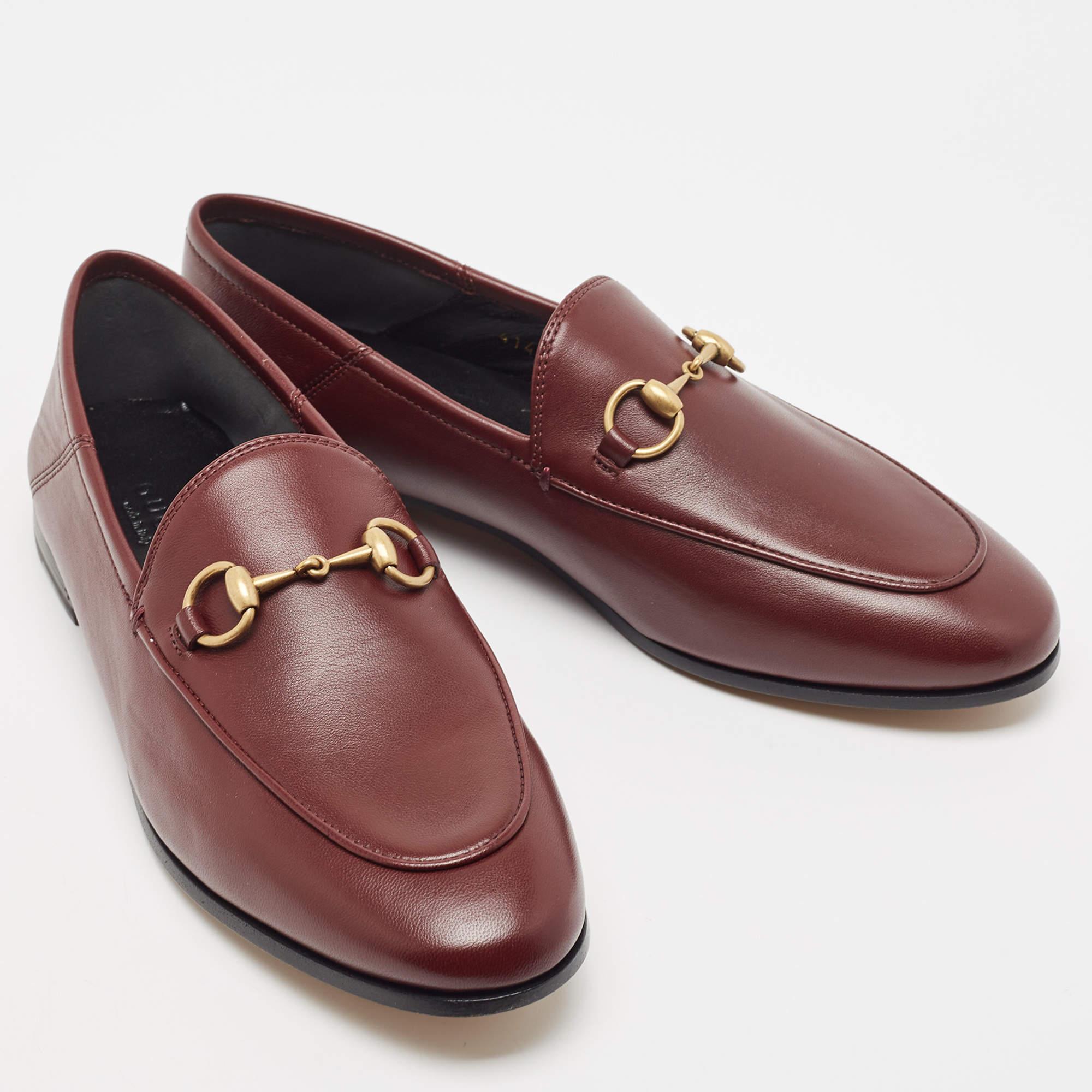 Brown Gucci Burgundy Leather Horsebit Foldable Loafers Size 36.5