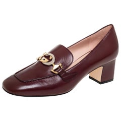Gucci Burgundy Leather Horsebit Loafers Pumps Size 37