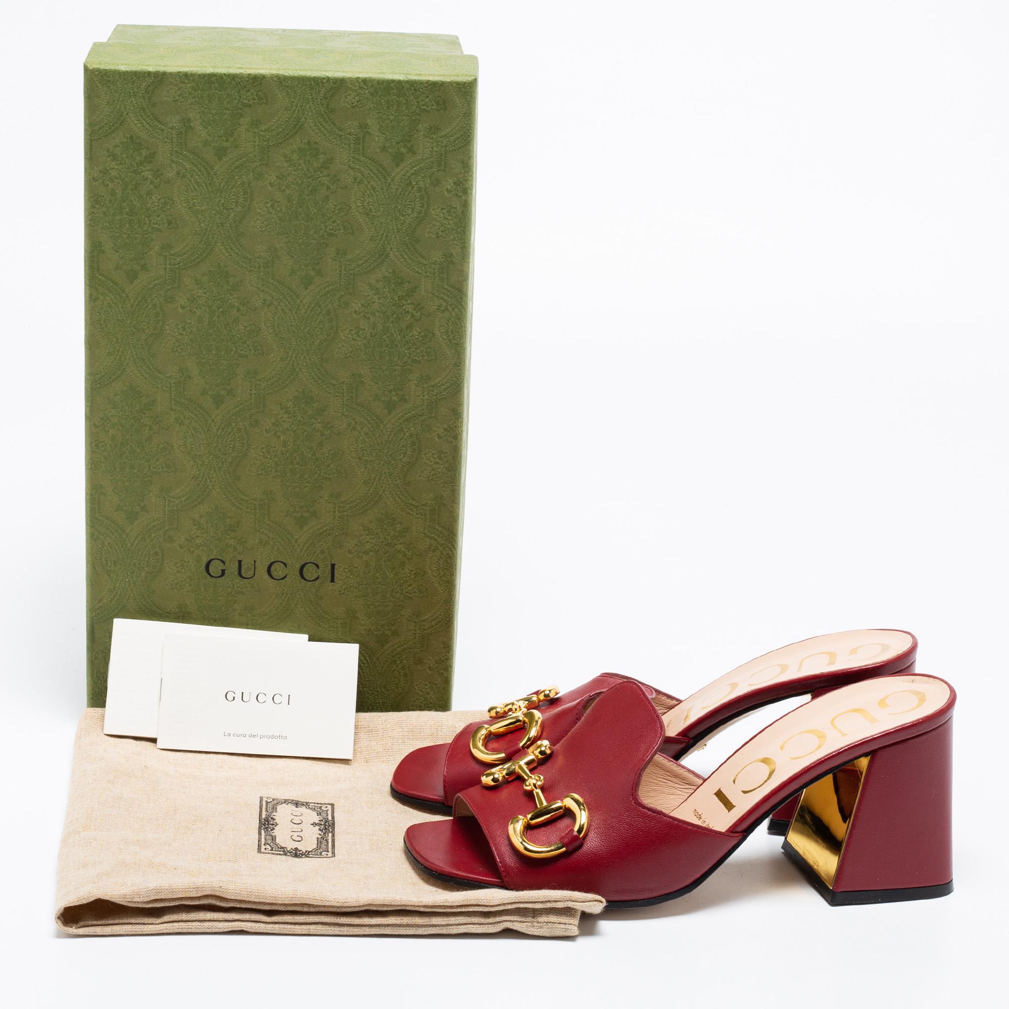 Gucci Burgundy Leather Horsebit Slide Sandals Size 38 6