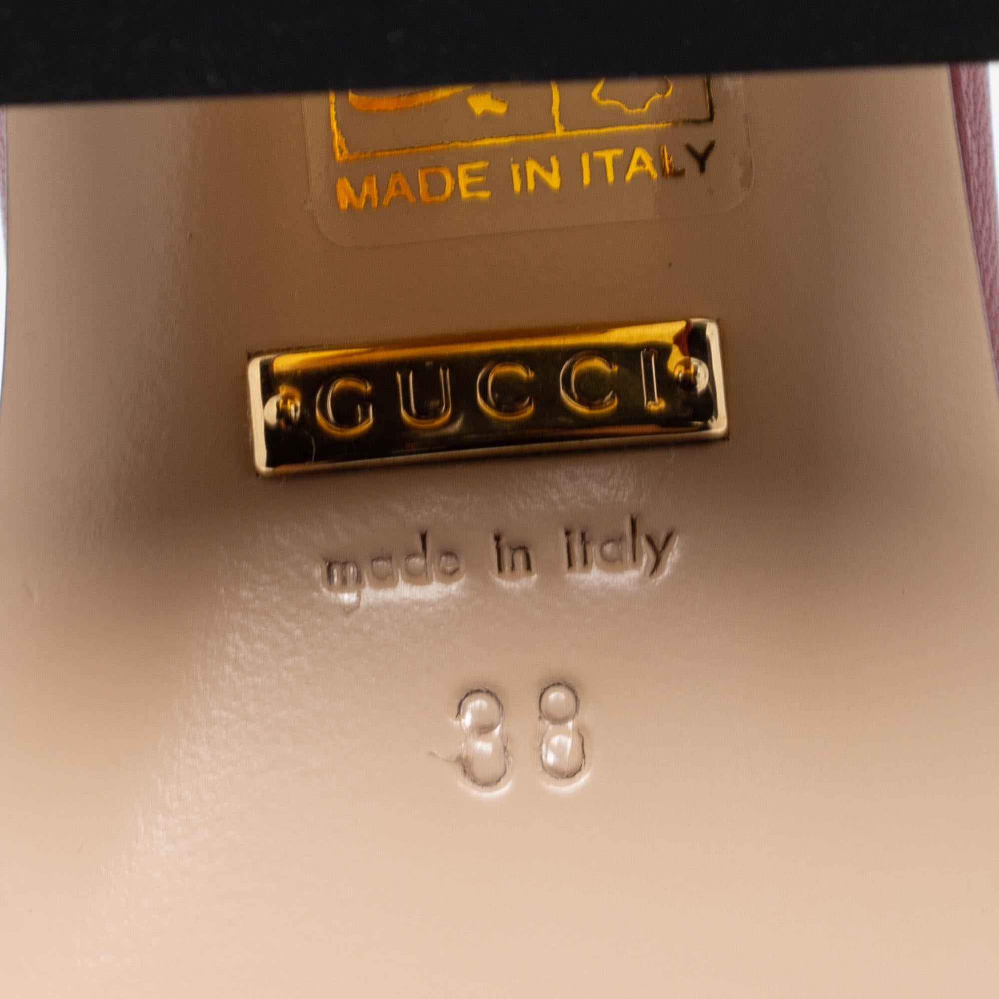 Women's Gucci Burgundy Leather Horsebit Slide Sandals Size 38