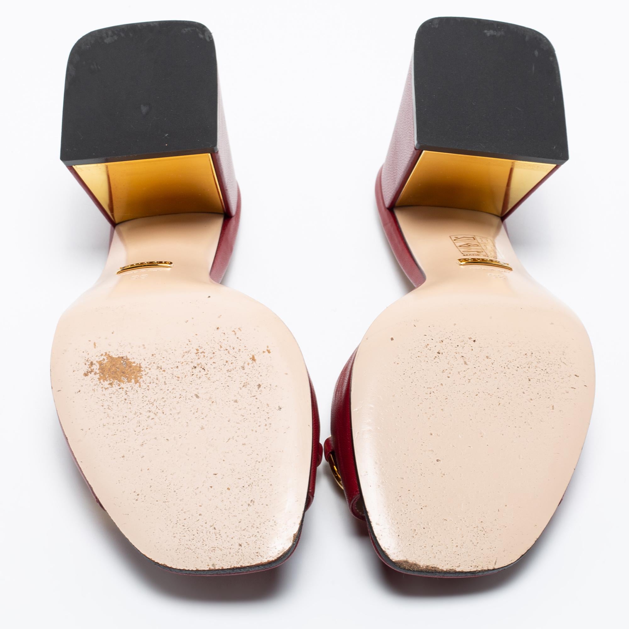 Gucci Burgundy Leather Horsebit Slide Sandals Size 38 1