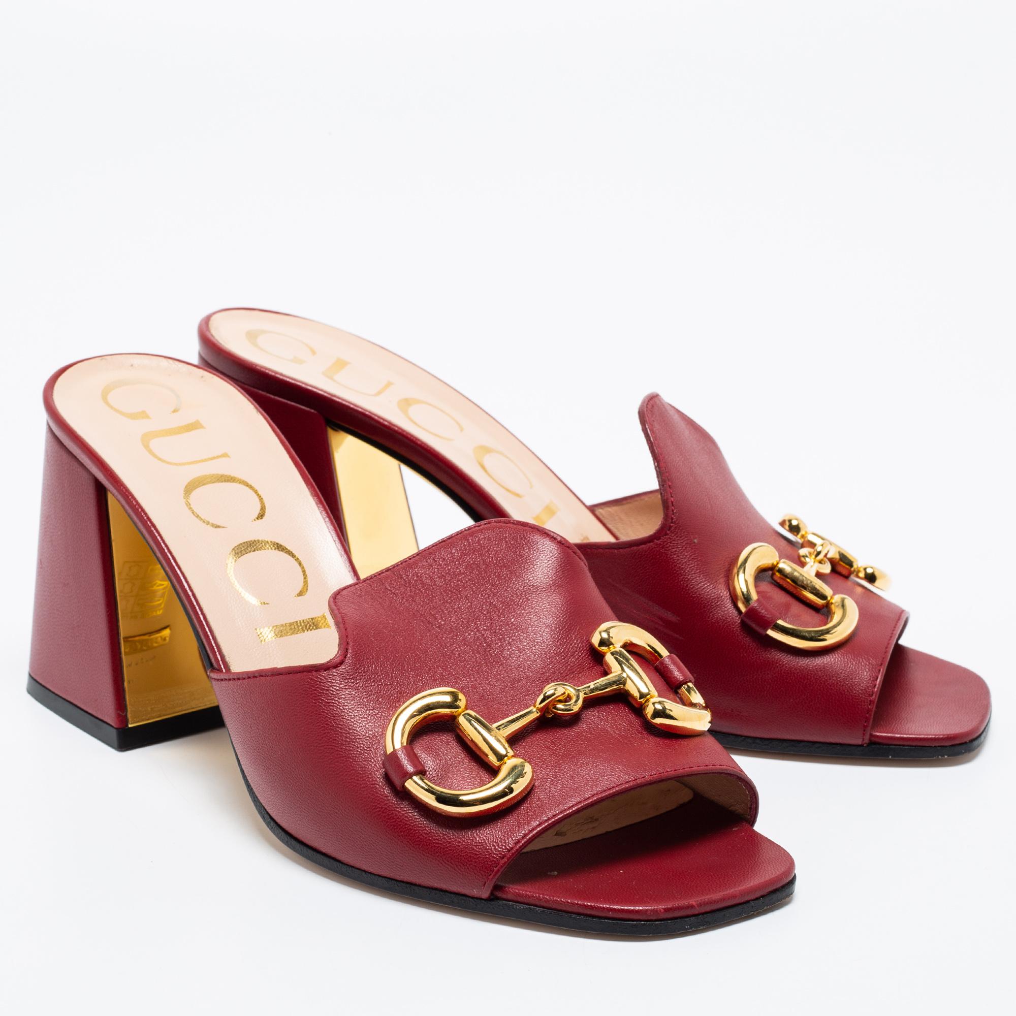 Gucci Burgundy Leather Horsebit Slide Sandals Size 38 3