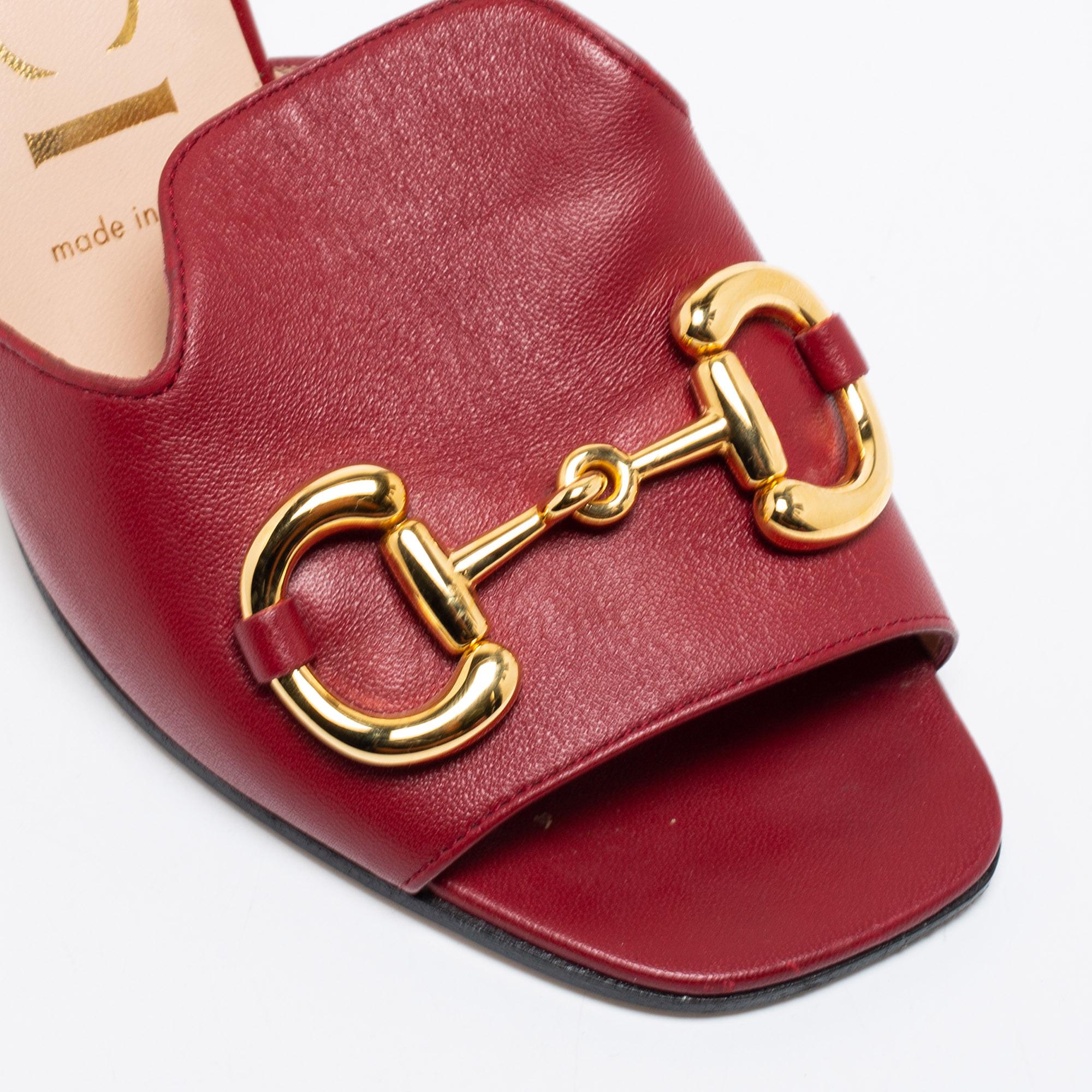 Gucci Burgundy Leather Horsebit Slide Sandals Size 38 4