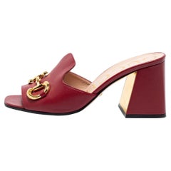 Gucci Burgundy Leather Horsebit Slide Sandals Size 38