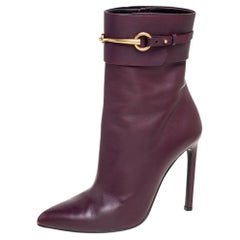 Gucci Burgundy Leather Horsebit Ursula Mid-Calf Boots Size 38.5