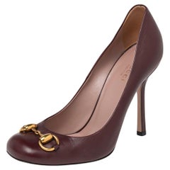 Gucci Burgundy Leather Jolene Horsebit Pumps Size 36