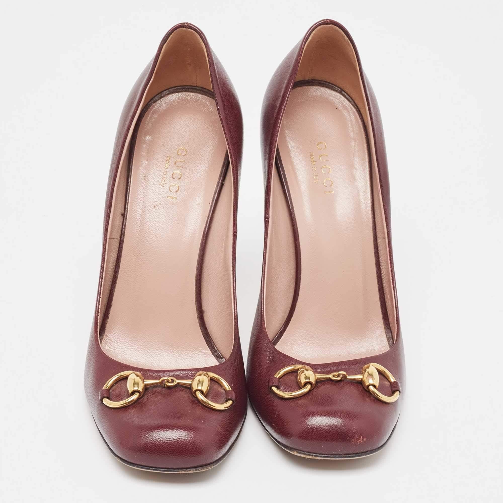 Gucci Bombas Jolene Horsebit Piel Borgoña Talla 37 Marrón en venta