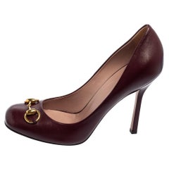 Gucci Burgundy Leather Jolene Horsebit Pumps Size 39