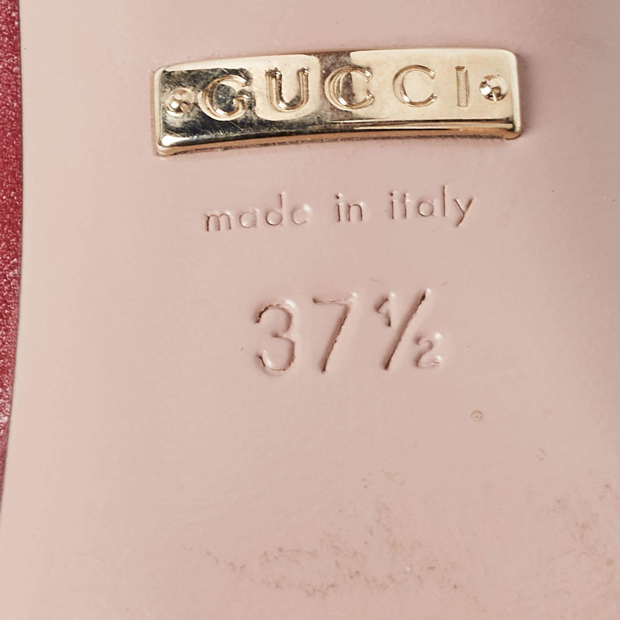 Women's Gucci Burgundy Leather Jolene Peep Toe Pumps Size 37.5 For Sale