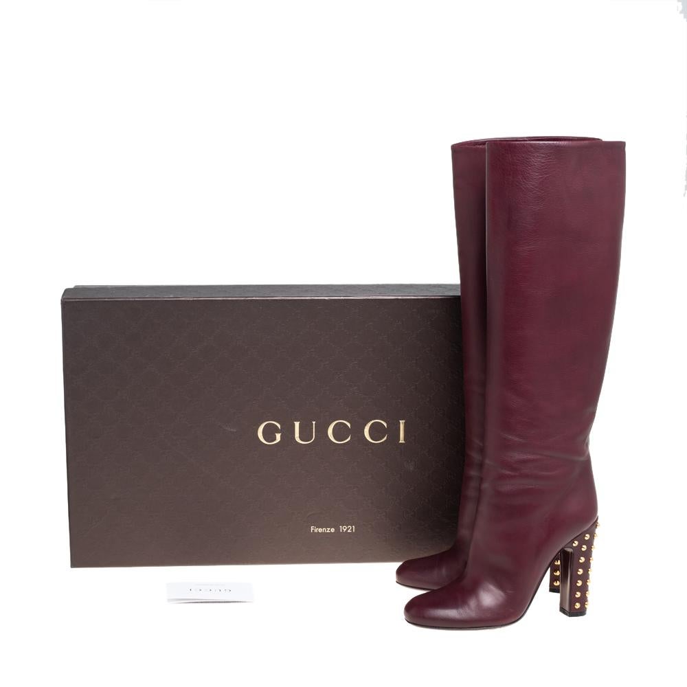 Women's Gucci Burgundy Leather Knee Length Boots Size 37.5