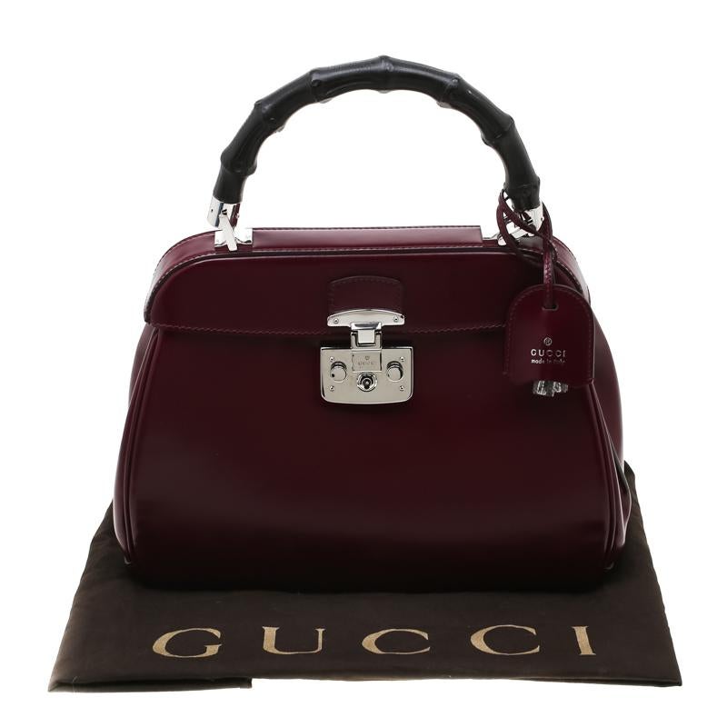 Gucci Burgundy Leather Lady Lock Bamboo Top Handle Bag 7