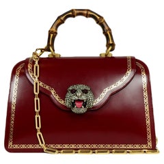 Gucci Burgundy Leather Medium Thiara Bamboo Top Handle Bag rt $4, 900