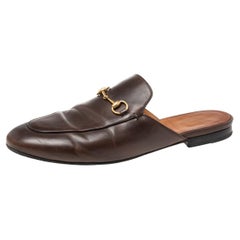 Gucci Burgundy Leather Princetown Flat Mules Size 41