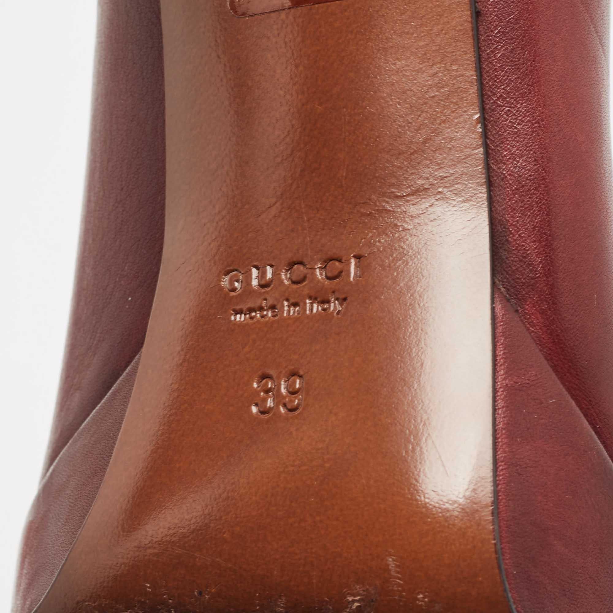Gucci Burgundy Leather Round Toe Platform Pumps Size 39 For Sale 2