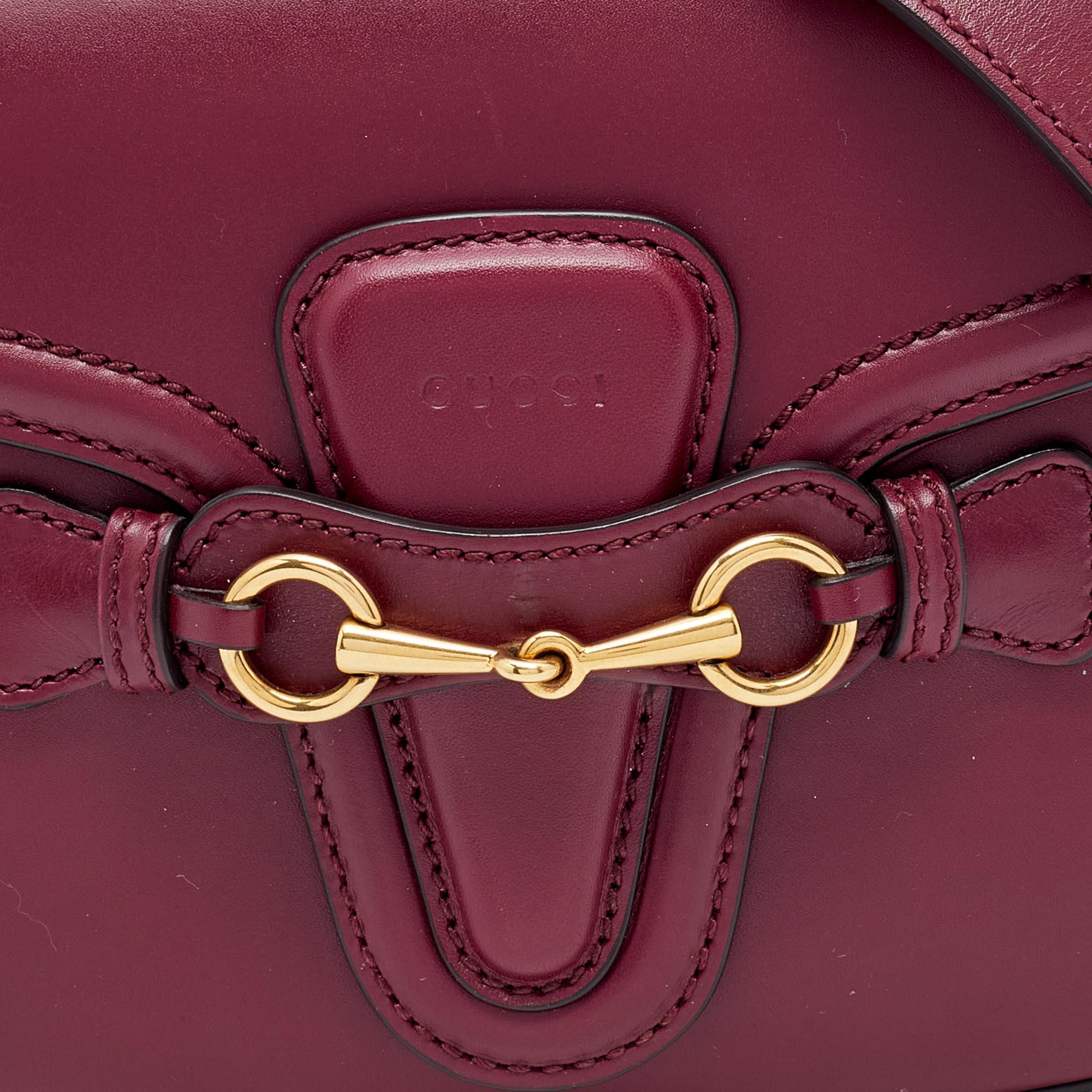 Gucci Burgundy Leather Small Lady Web Shoulder Bag 2