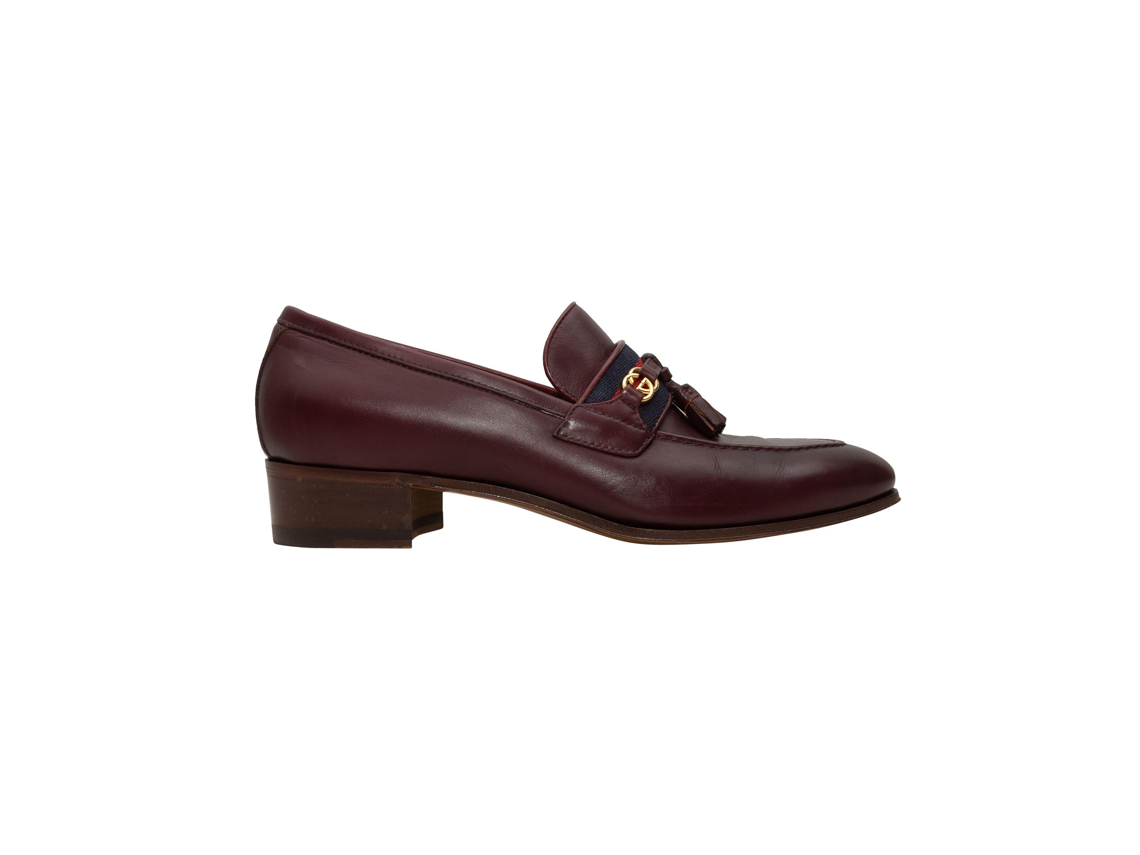 Black Gucci Burgundy Leather Tassel Web Loafers