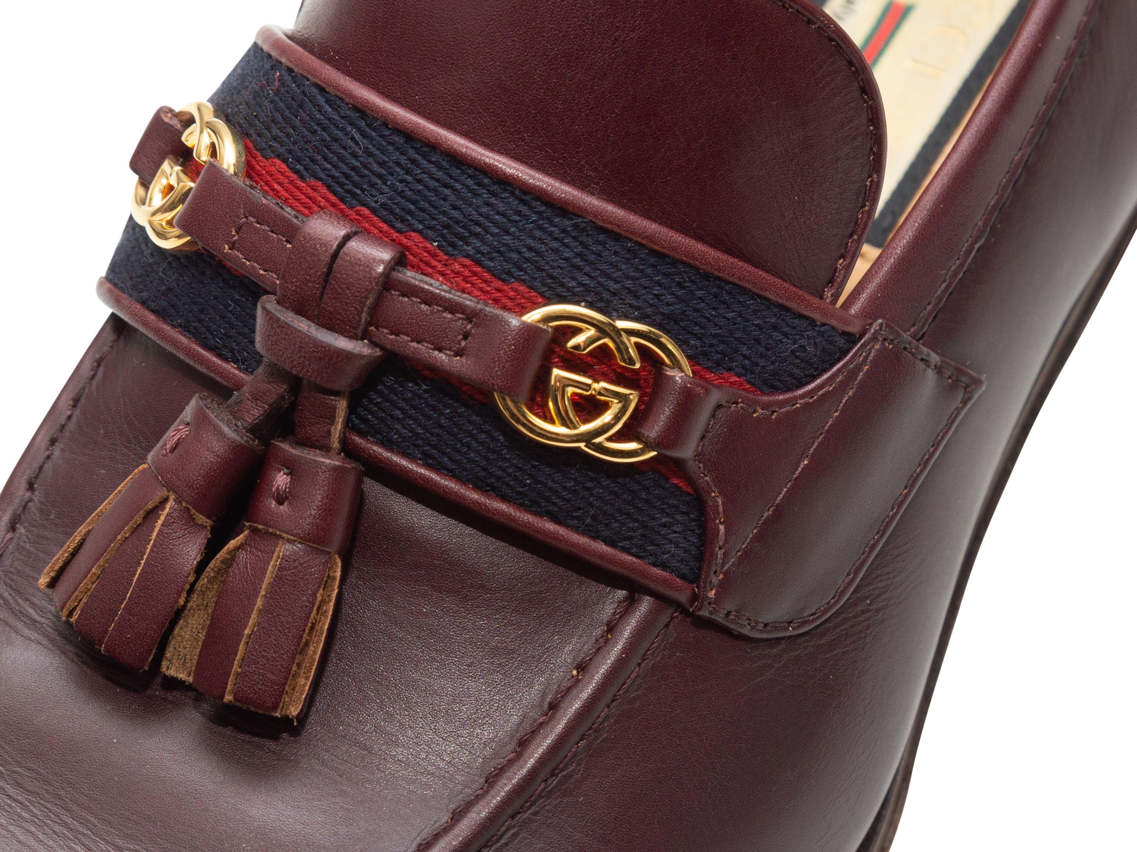 Gucci Burgundy Leather Tassel Web Loafers In Good Condition In New York, NY