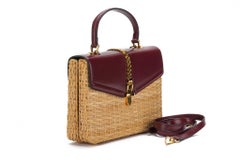 Gucci Burgundy Leather Wicker Bag New