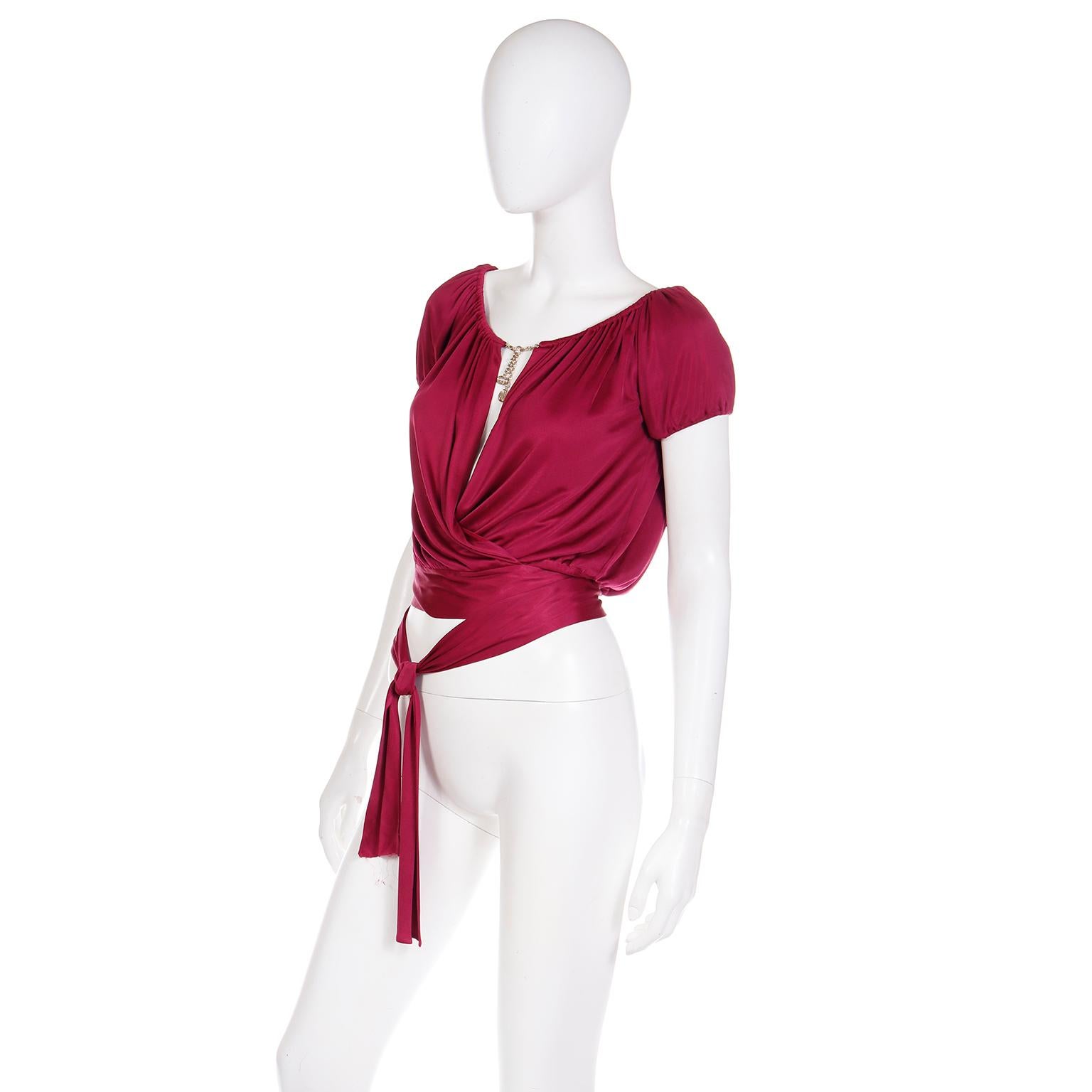 Gucci Burgundy Low Cut Top with Sash and Gold GG Logo & Anchor Charms 1