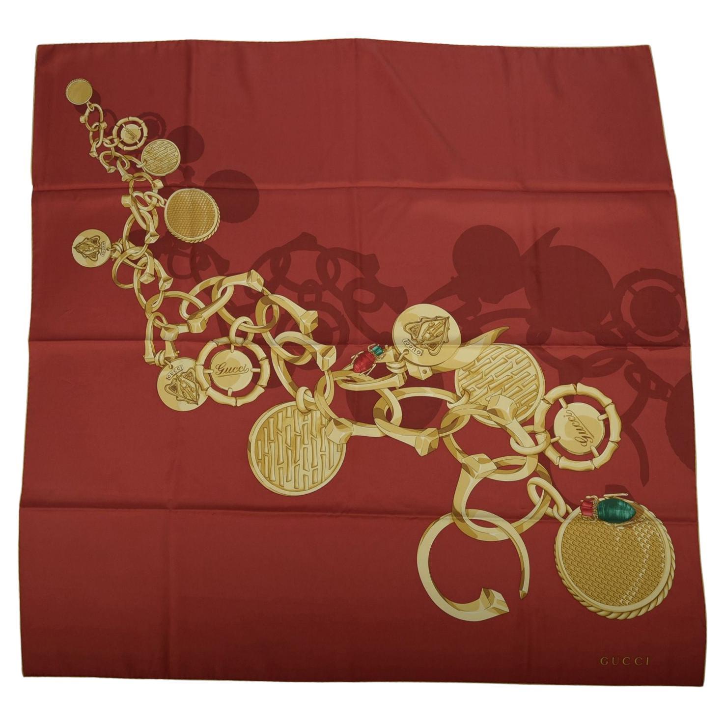 Gucci Burgundy "Medallion" Silk Scarf