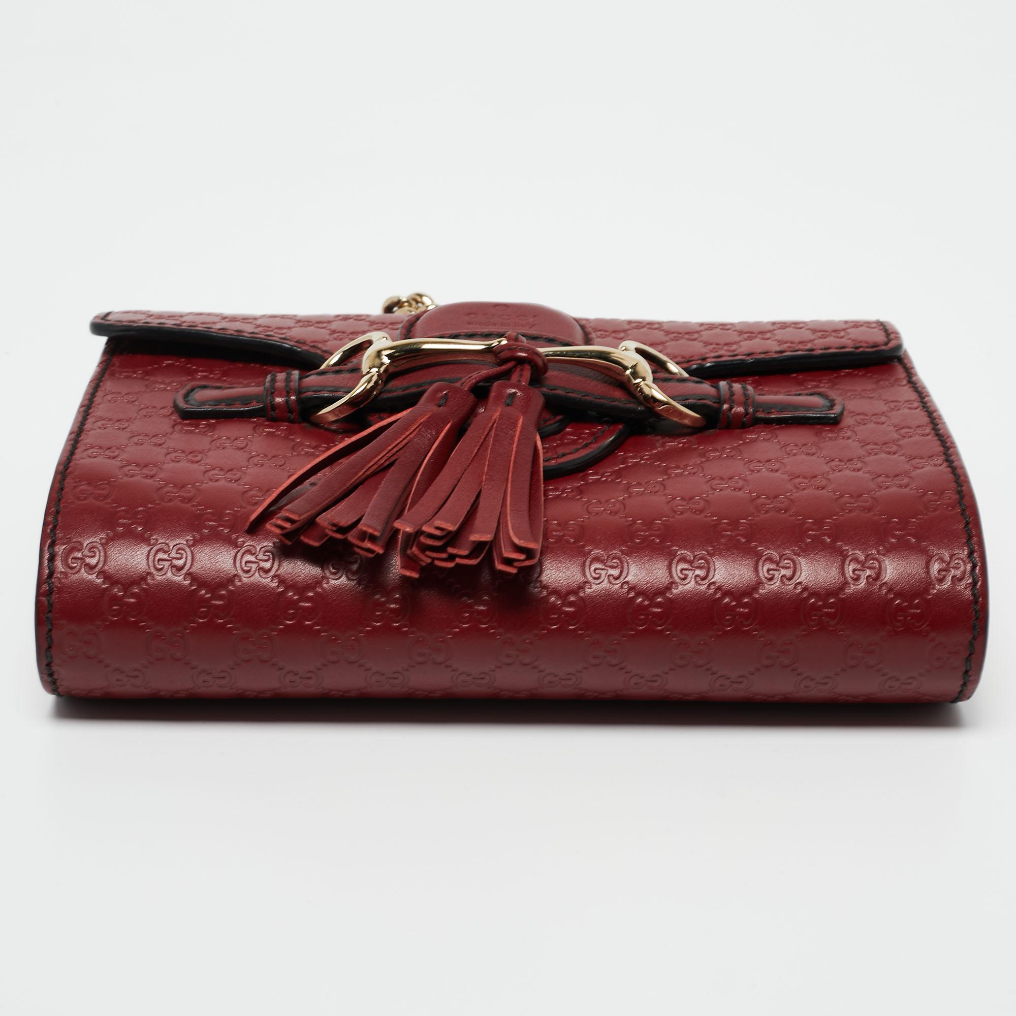 Brown Gucci Burgundy Microguccissima Leather Mini Emily Chain Shoulder Bag
