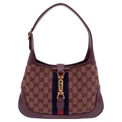 Gucci Burgundy Monogram Canvas and Leather Jackie 1961 Hobo Bag