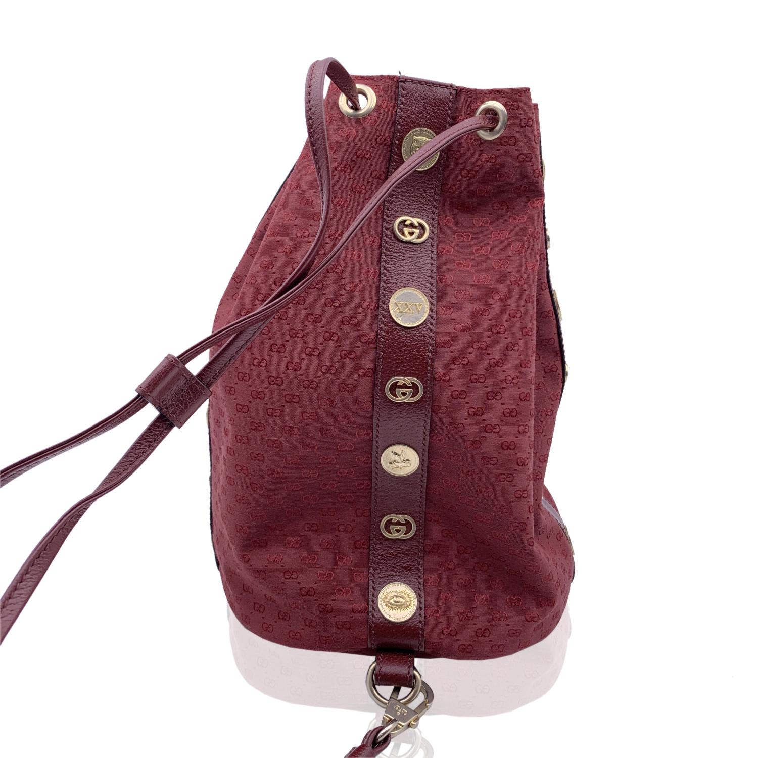 Gucci Burgundy Monogram Canvas Drawstring Backpack Shoulder Bag In New Condition In Rome, Rome