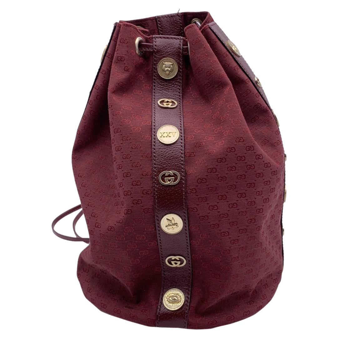 Gucci Burgundy Monogram Canvas Drawstring Backpack Shoulder Bag