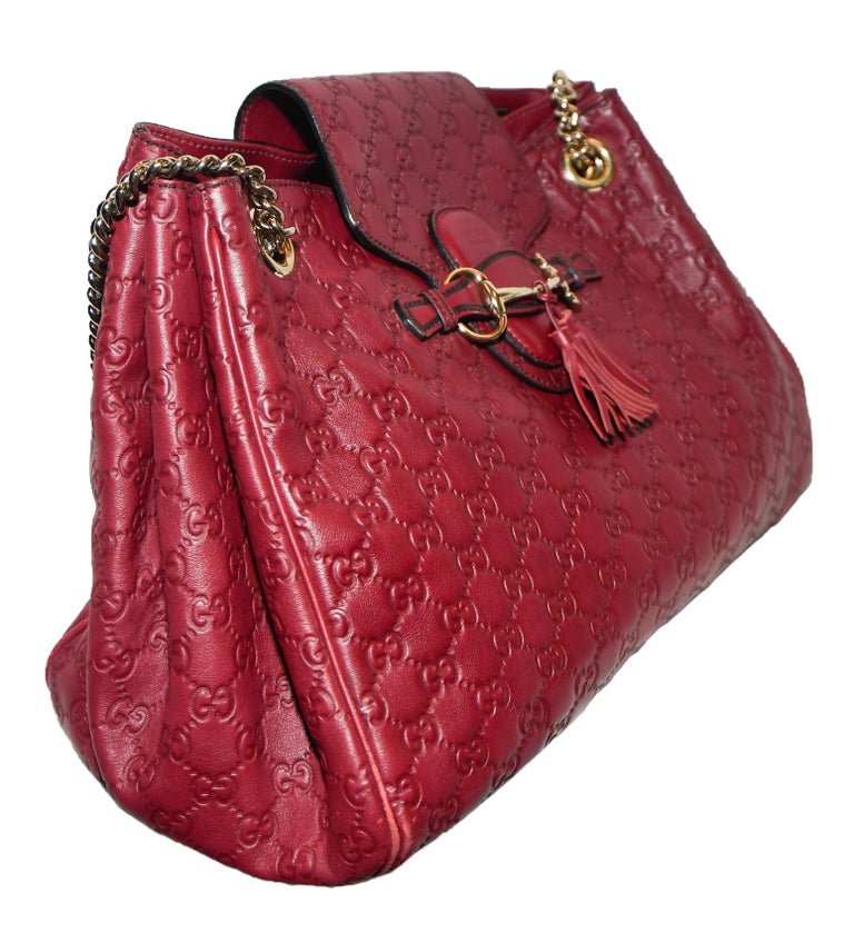 Gucci Burgundy Monogram Embossed Leather Shoulder Bag at 1stDibs