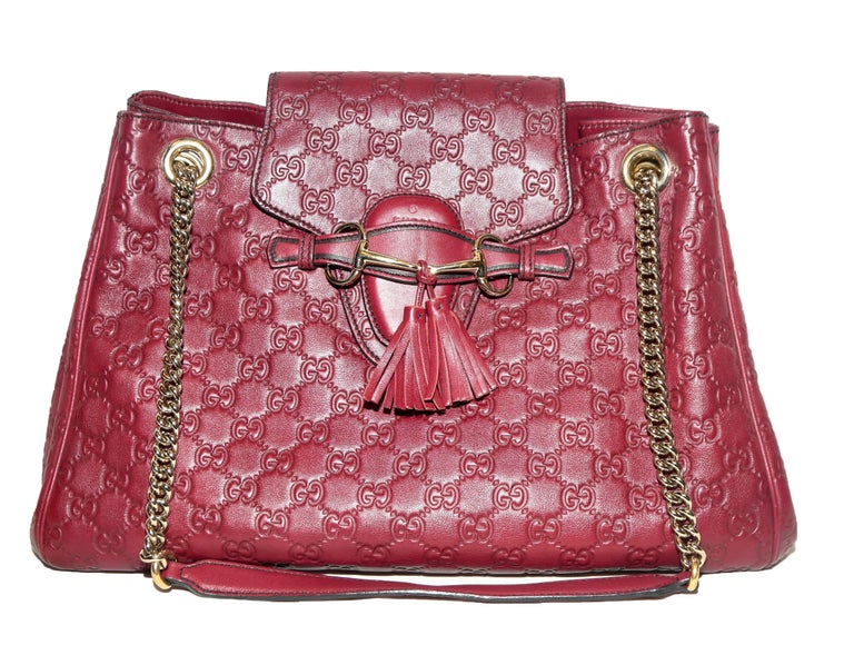 Gucci Burgundy Monogram Embossed Leather Shoulder Bag at 1stDibs