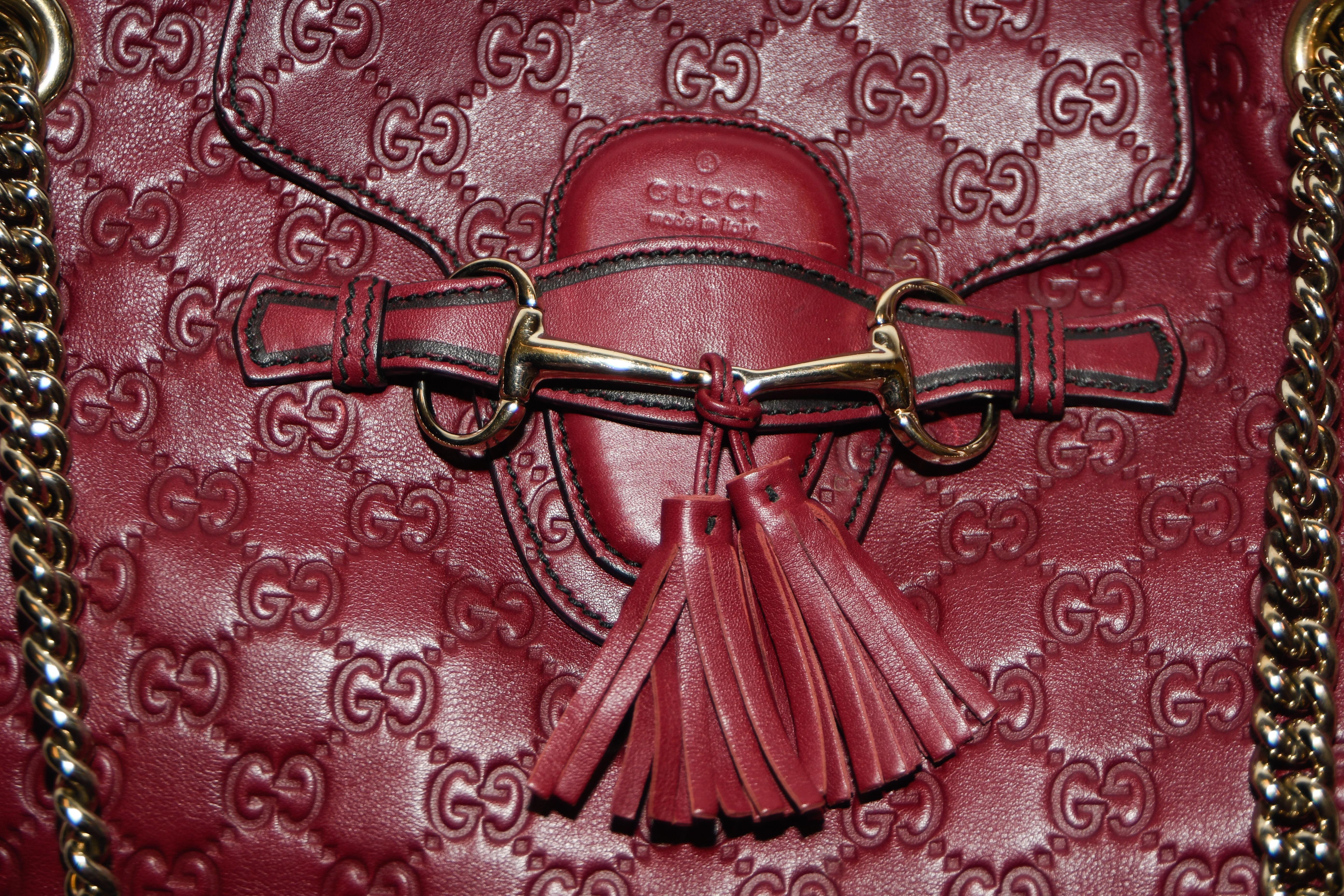 Brown Gucci Burgundy Monogram Embossed Leather Shoulder Bag