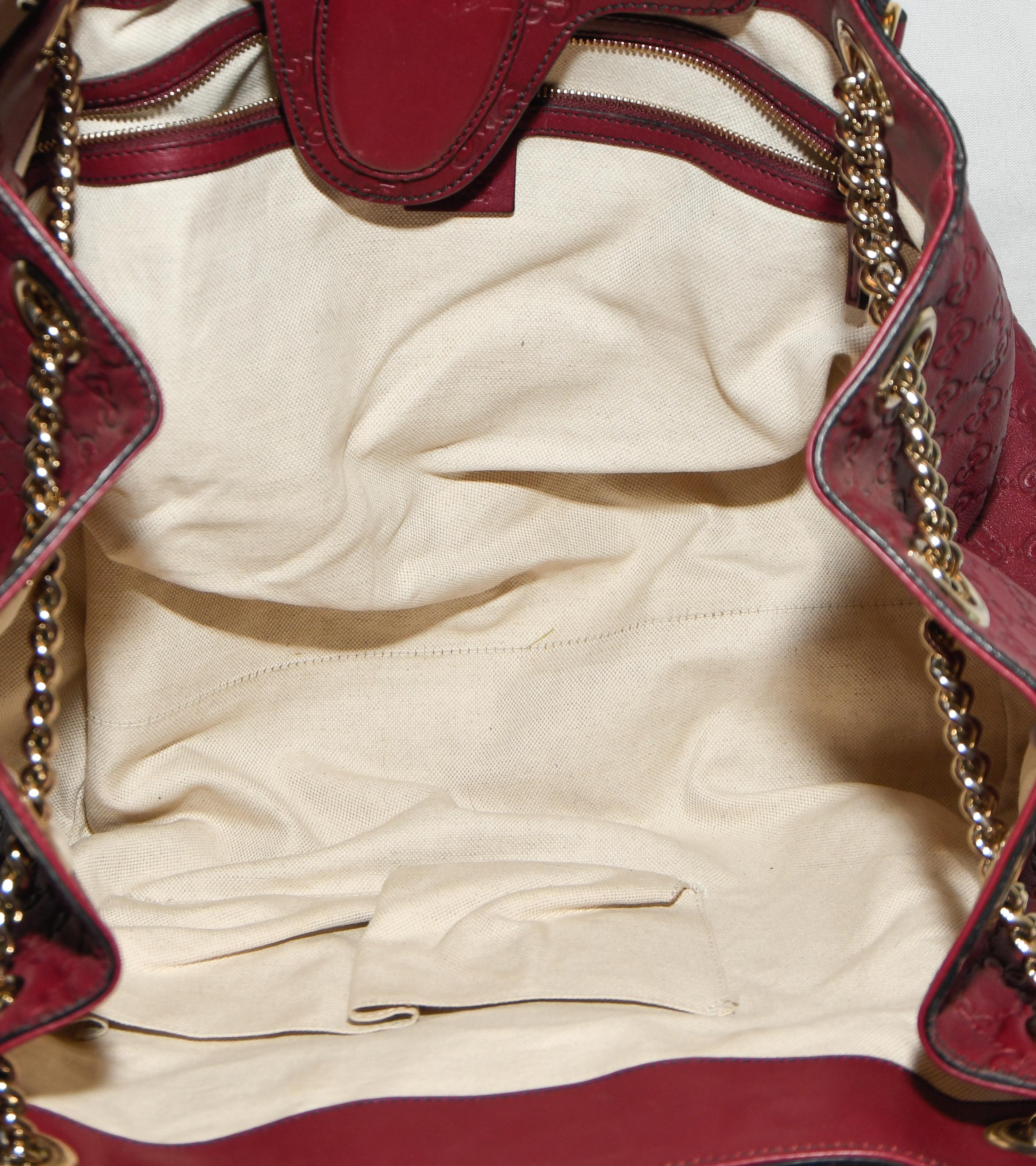 Gucci Burgundy Monogram Embossed Leather Shoulder Bag In Good Condition In Palm Beach, FL