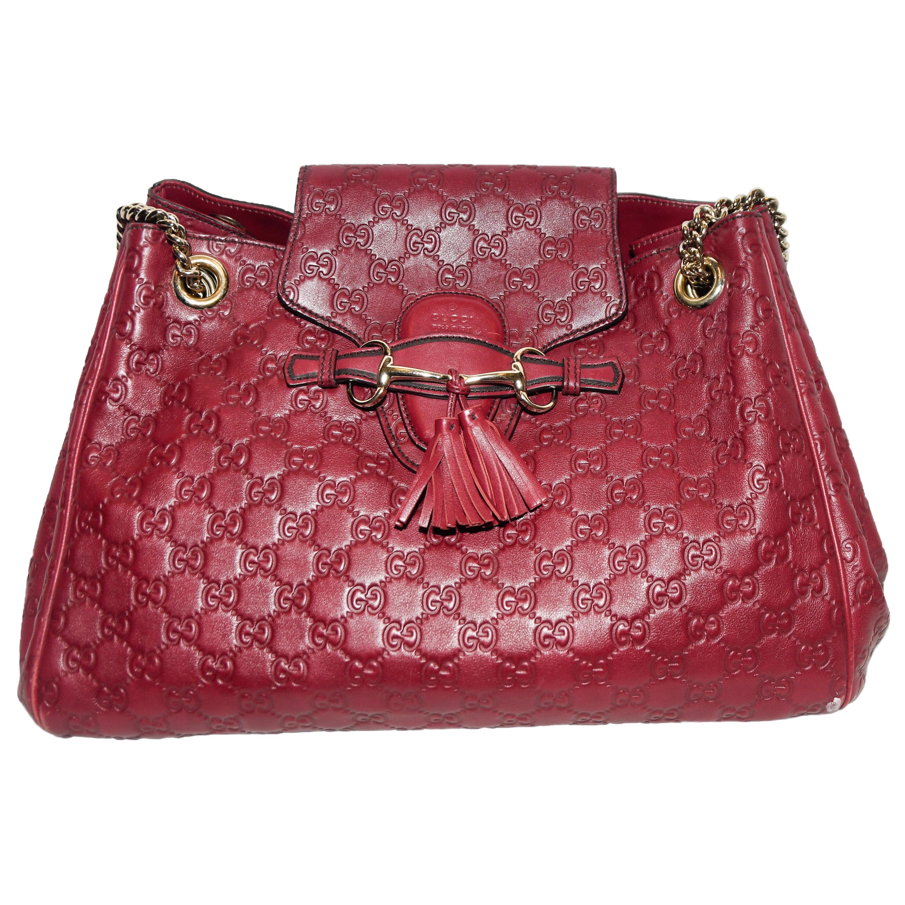 Gucci Burgundy Monogram Embossed Leather Shoulder Bag
