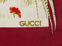 Gucci Burgundy & Multicolor Pheasant Print Silk Scarf